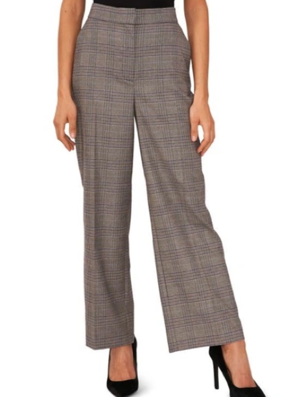 Halogen Tailored Plaid Wide-Leg Pants - Gray Glen Plaid